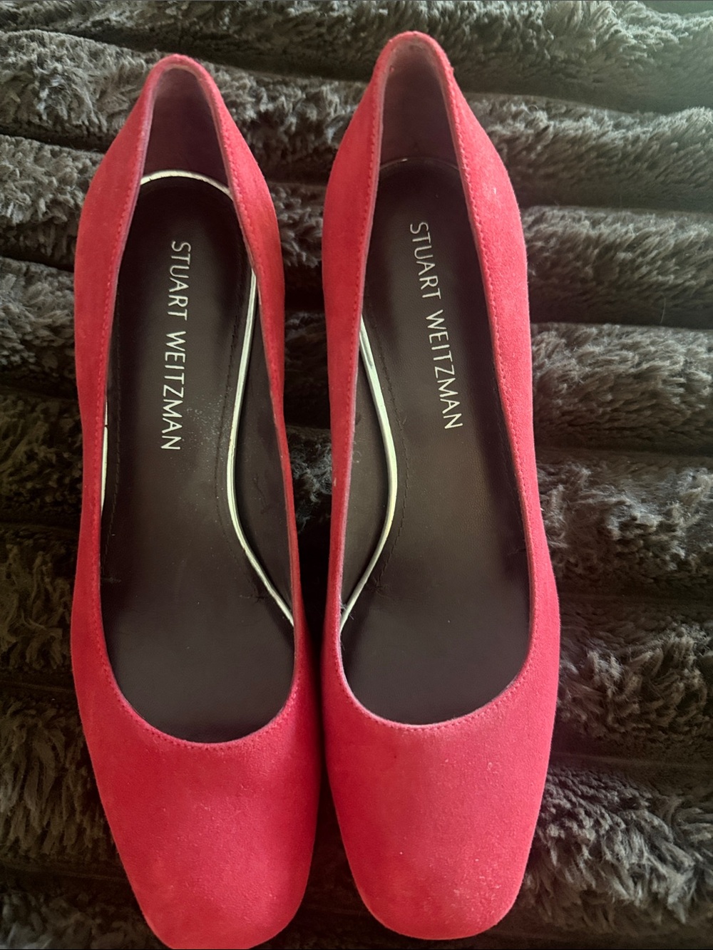 Stuart Weitzman Red Suede Square-Toe Pumps